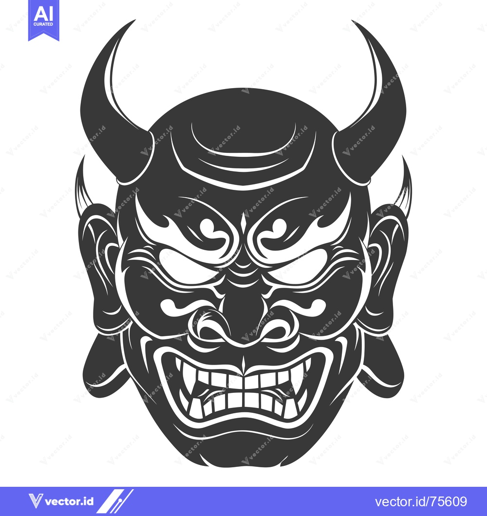 Premium Vector dari Japanese Oni Demon Mask with Horns and Fangs