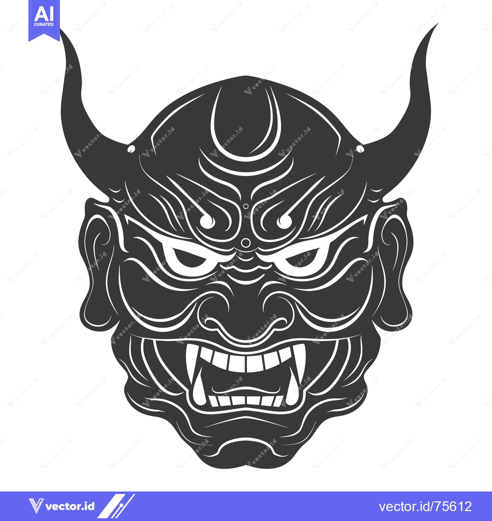 Premium Vector dari Detailed Illustration of a Traditional Japanese Oni Mask with Horns an