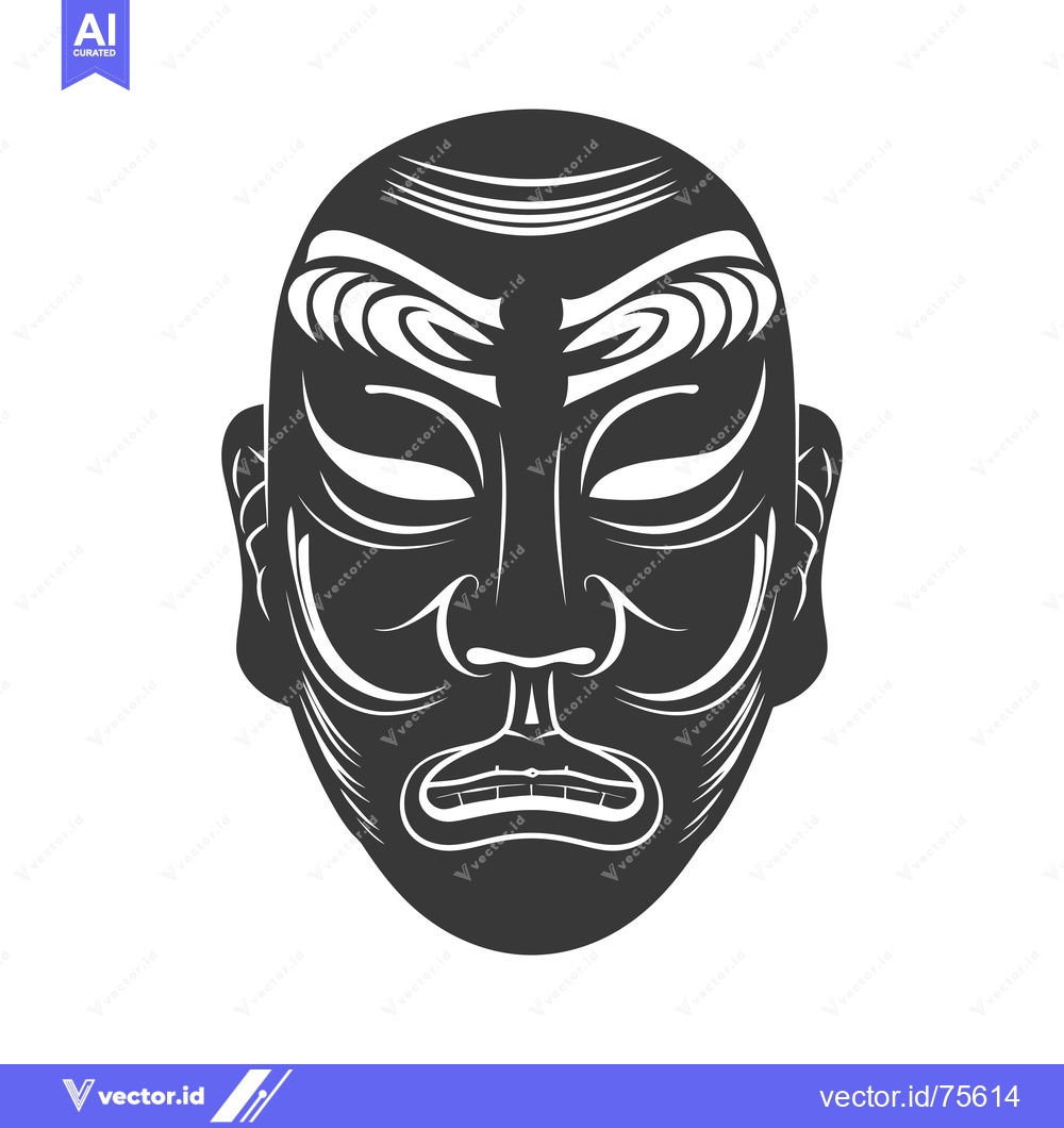 Premium Vector dari Black and White Illustration of a Traditional Japanese Mask with an An