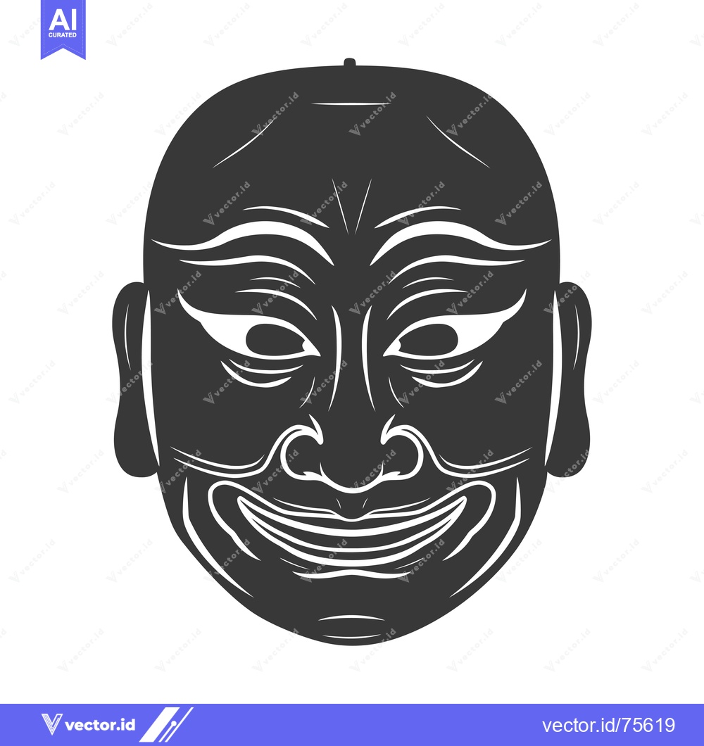 Premium Vector dari Black and White Illustration of a Japanese Noh Mask