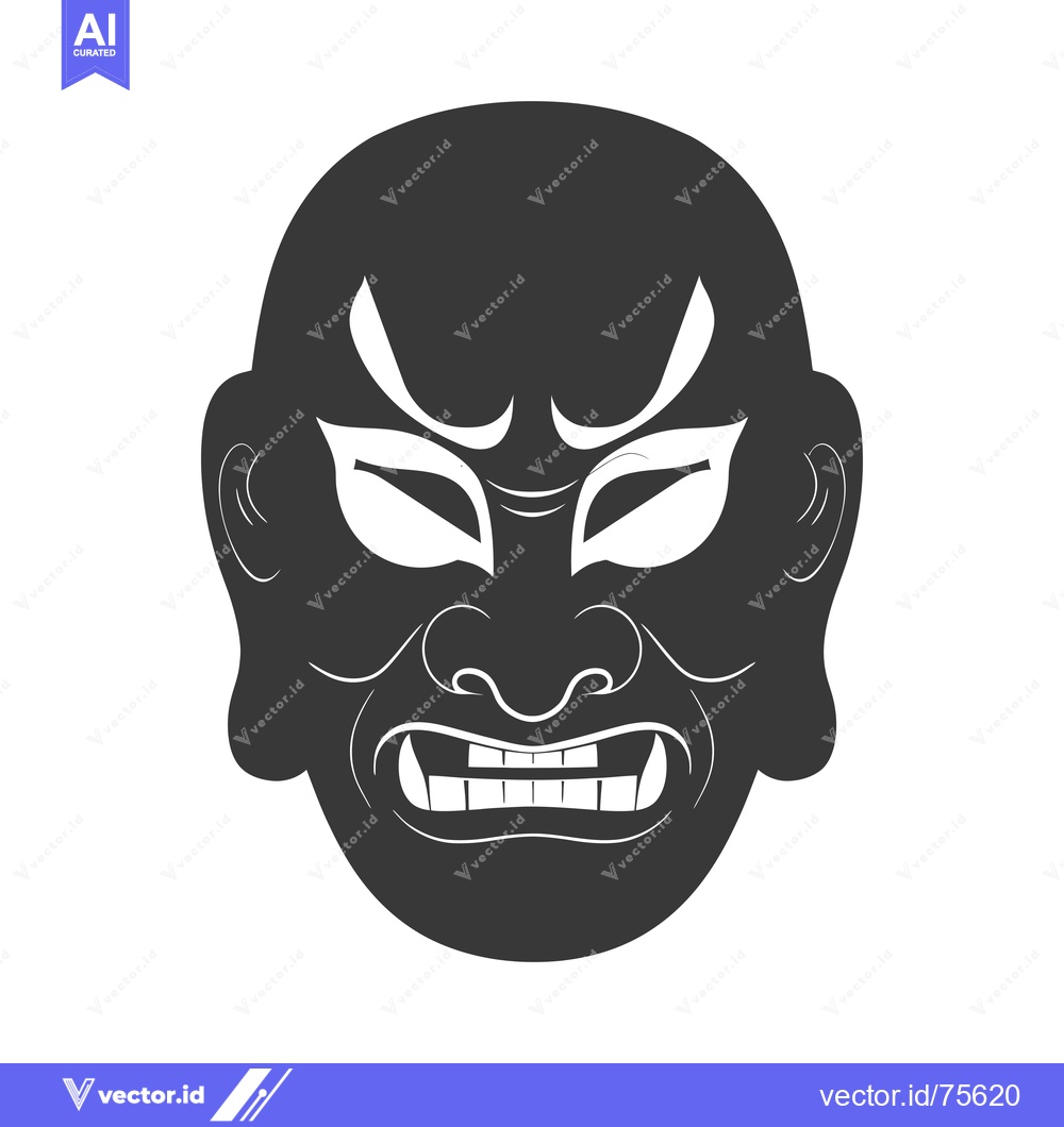 Premium Vector dari Black and White Japanese Mask with Fangs