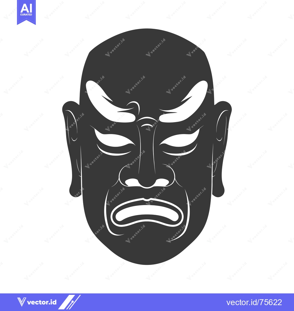 Premium Vector of Black and White Illustration of a Japanese Mask with a Frowning Expres