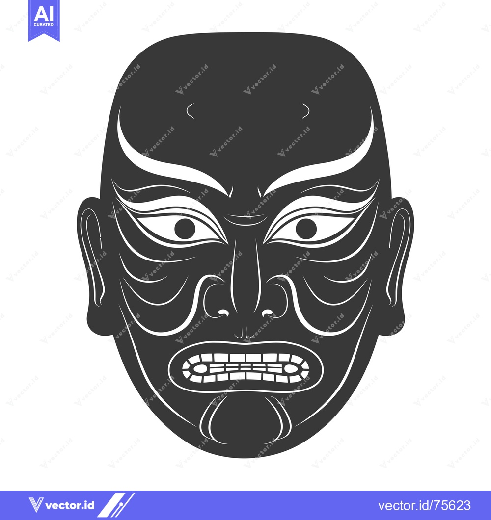 Premium Vector of Black and White Illustration of a Traditional Japanese Demon Mask