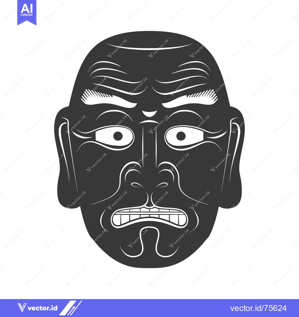 Premium Vector dari Black and White Illustration of a Japanese Noh Mask