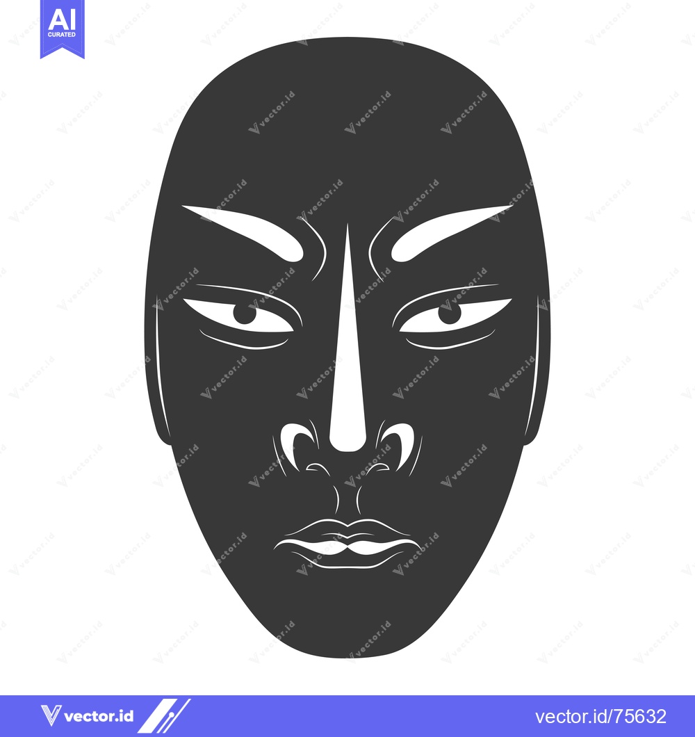 Premium Vector dari Black and White Illustration of a Traditional Japanese Noh Mask