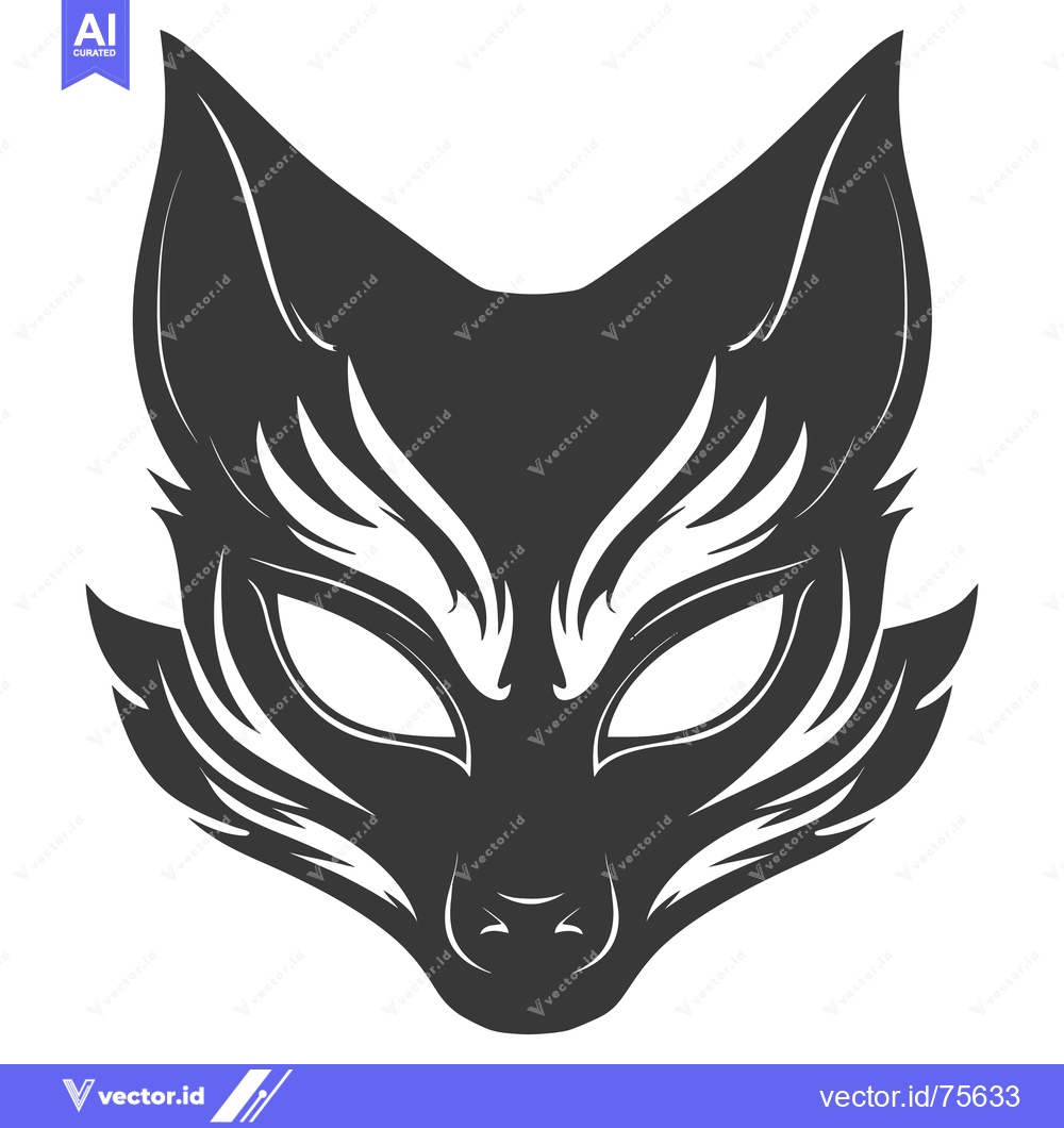 Premium Vector dari Black and White Stylized Fox Mask with Sharp Features