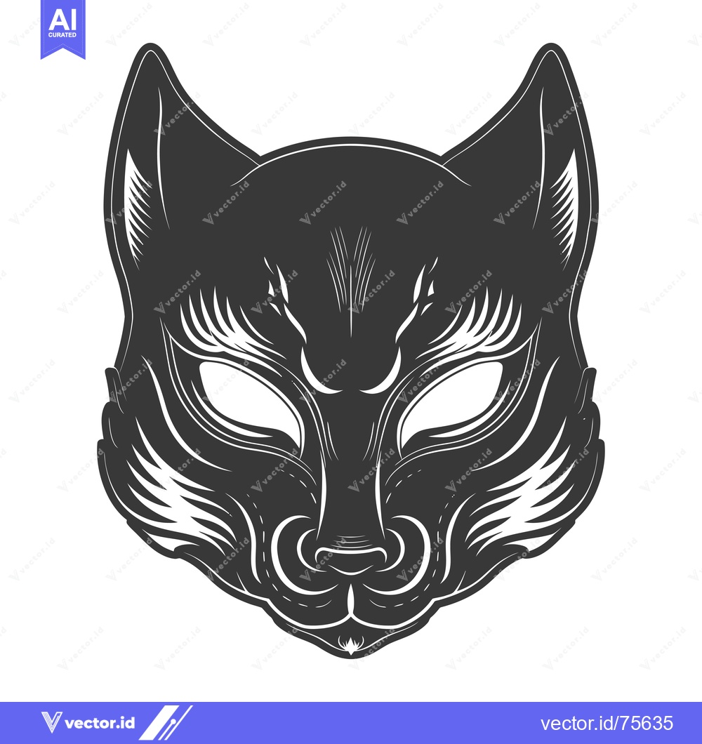 Premium Vector of Black and White Illustration of a Fox Mask