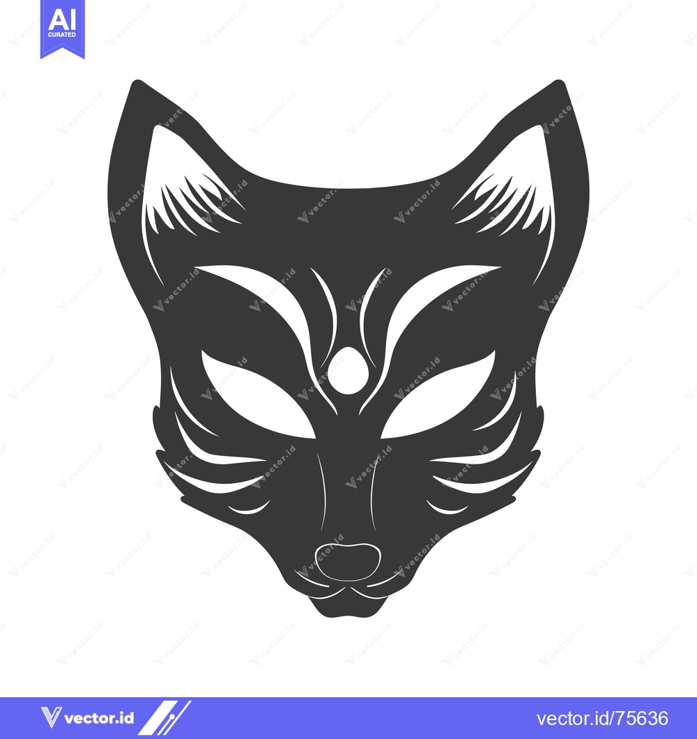 Premium Vector of Black and White Illustration of a Japanese Fox Mask