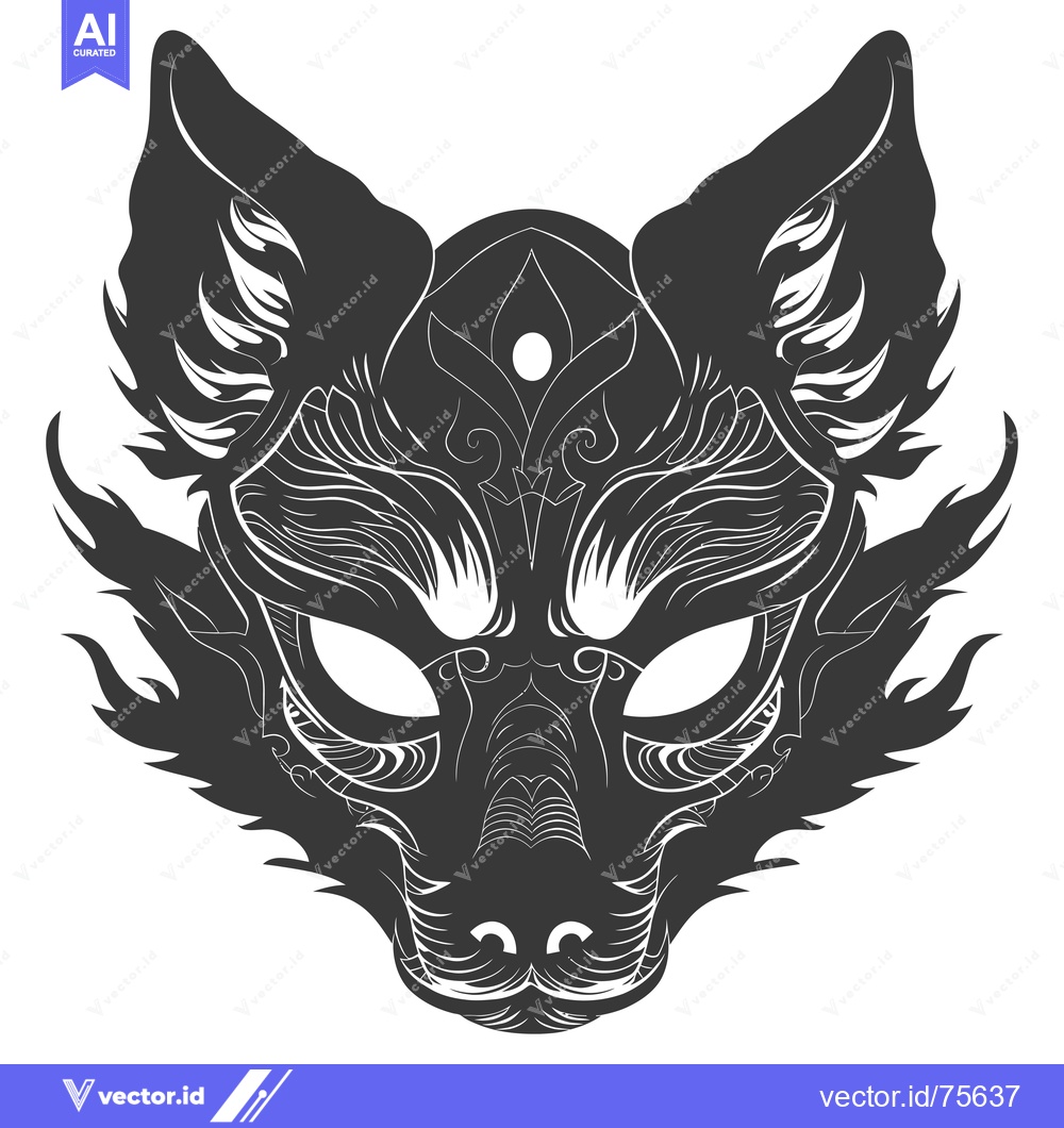 Premium Vector of Ornate Black and White Fox Mask with Intricate Details