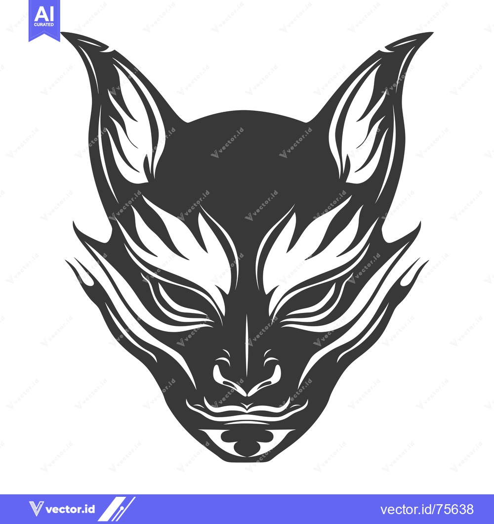 Premium Vector dari Black and White Stylized Animal Mask with Fangs and Detailed Facial Fe