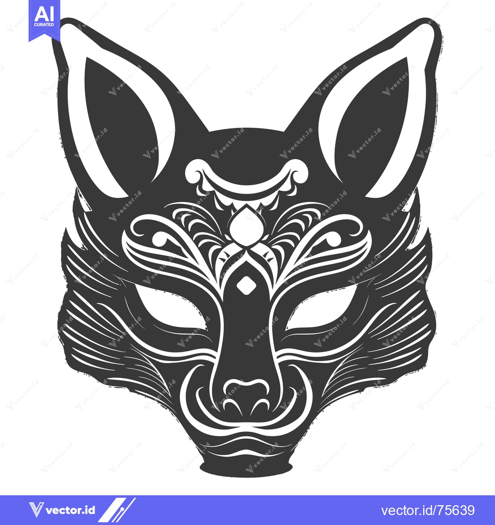 Premium Vector dari Ornate Black and White Fox Mask with Intricate Design