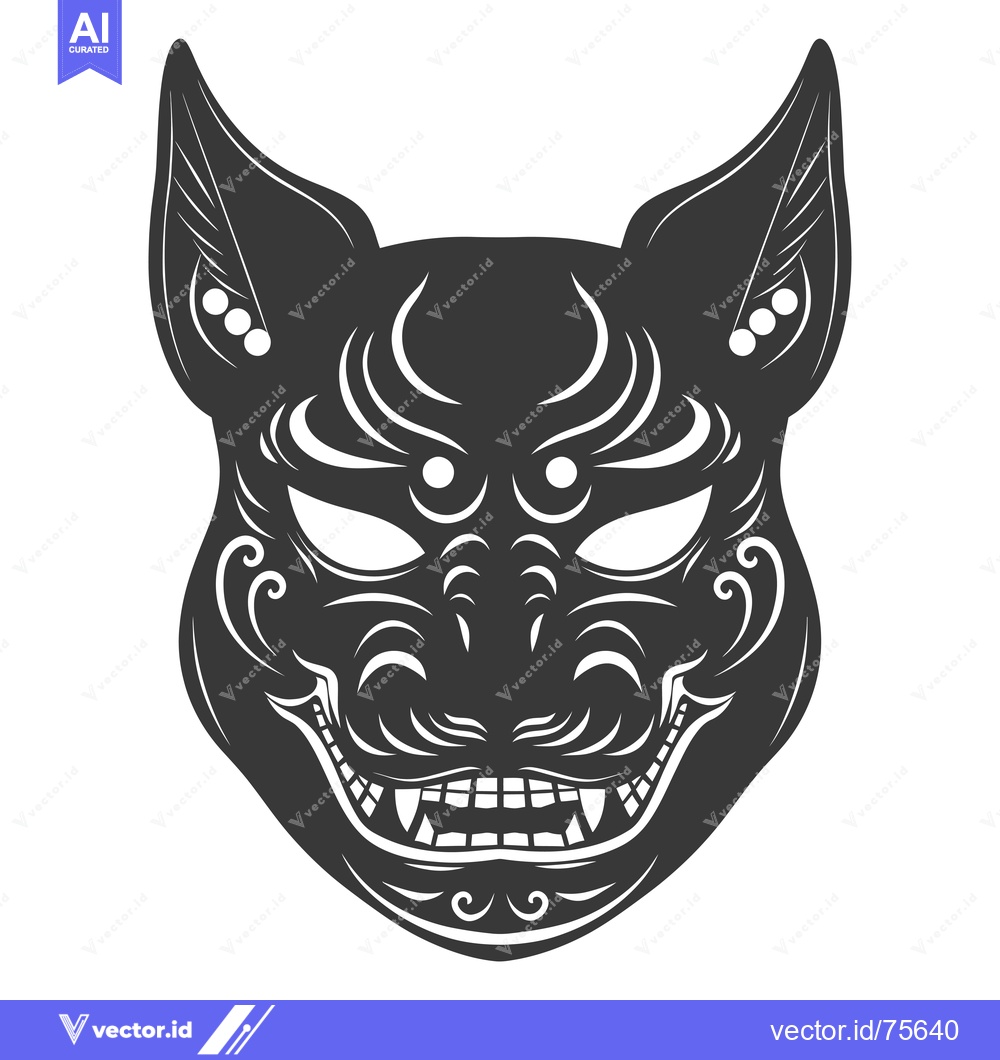 Premium Vector of Black and White Detailed Illustration of a Feline Mask with Sharp Teet
