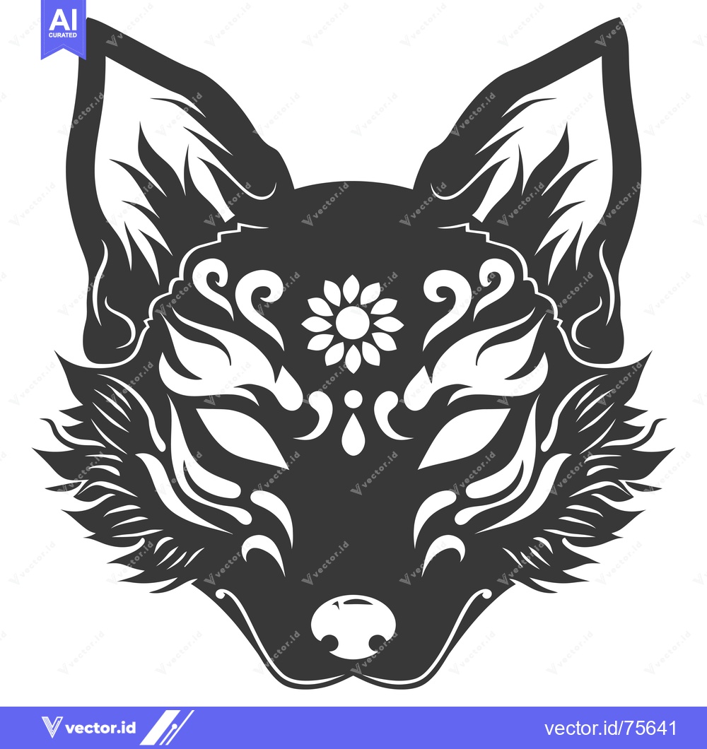 Premium Vector dari Stylized black and white fox mask with a flower design