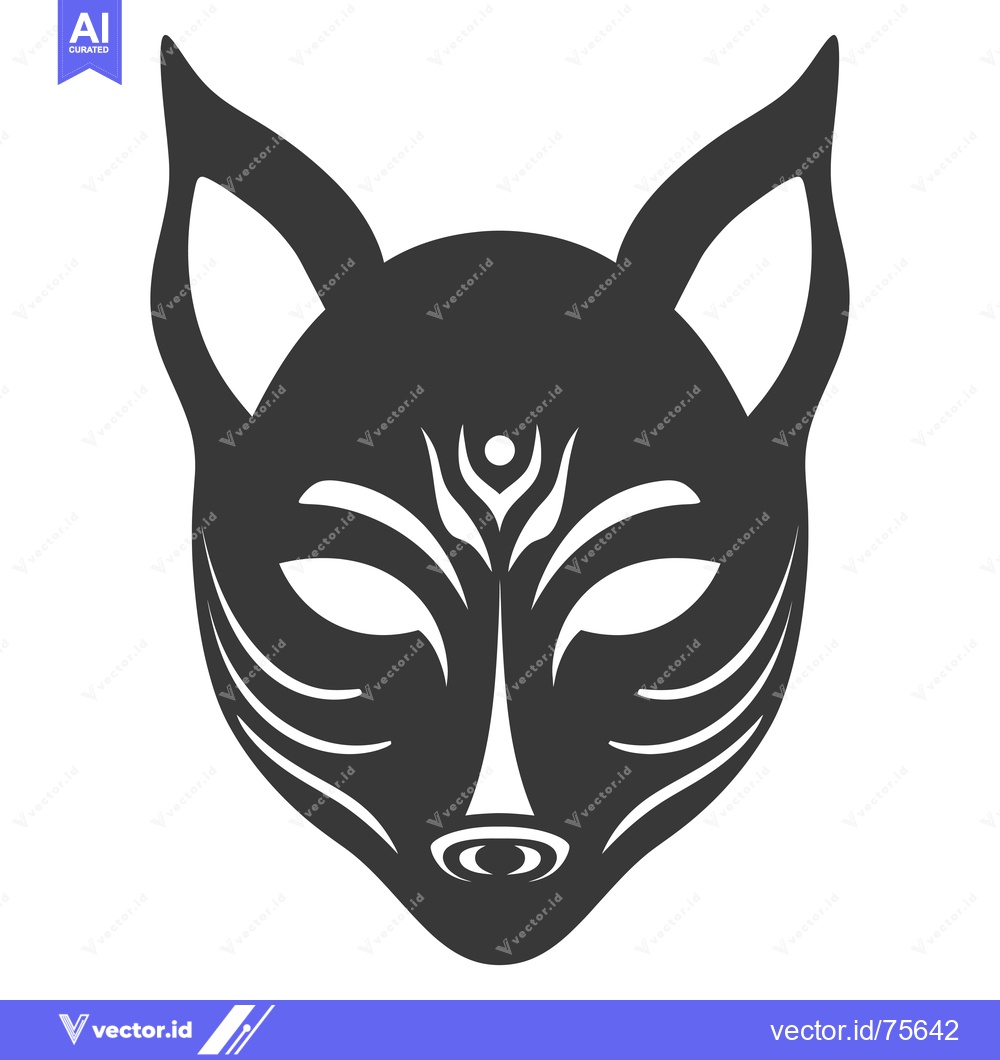 Premium Vector of Black and White Stylized Fox Mask with Detailed Features