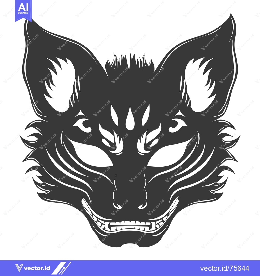 Premium Vector of A Monochrome Illustration of a Stylized Fox Mask with an Aggressive Ex