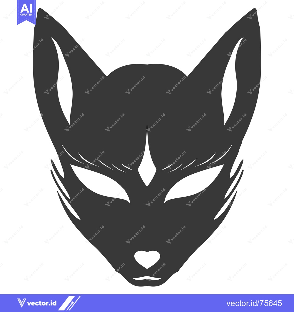 Premium Vector dari Stylized Black and White Fox Mask with Heart Nose