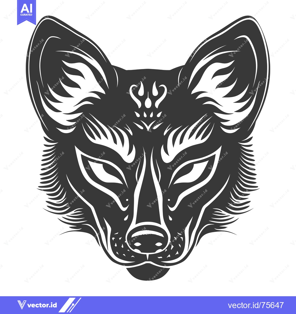 Premium Vector dari Stylized Black and White Fox Head with Tribal Design Elements