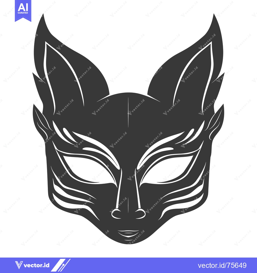 Premium Vector dari Black and White Stylized Cat Mask with Pointed Ears