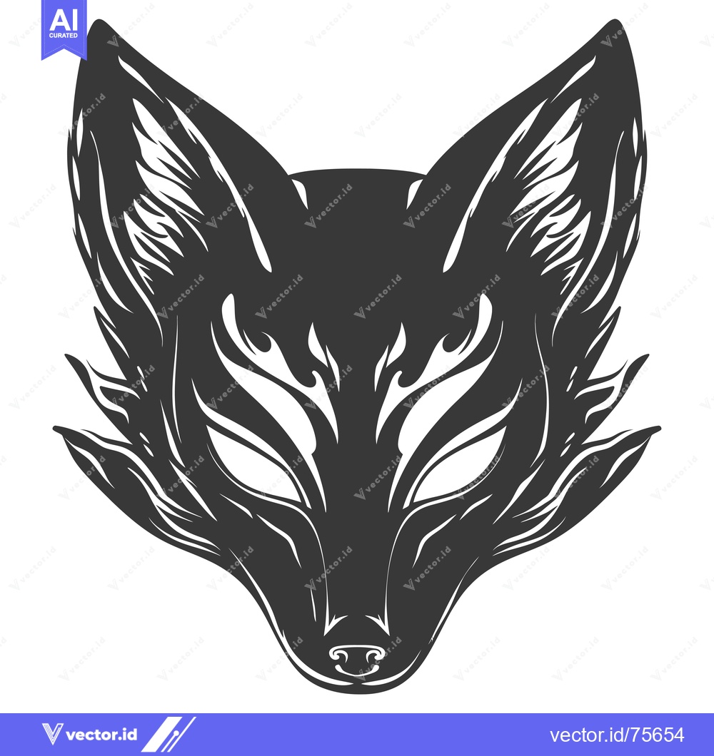 Premium Vector of A Stylized Black and White Illustration of a Fox Mask