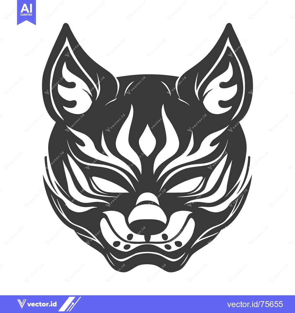 Premium Vector of A stylized black and white illustration of a fox's head with intricate
