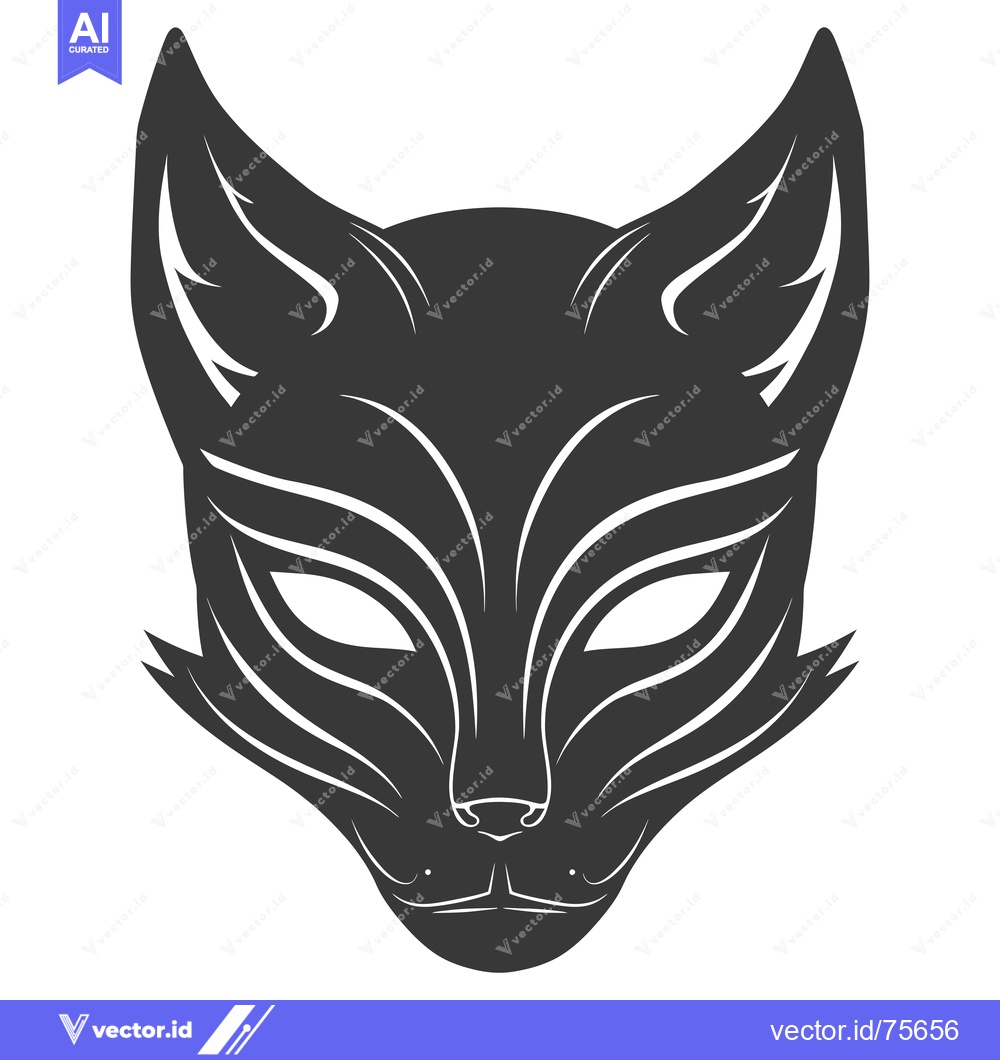 Premium Vector of A Black and White Stylized Fox Mask with Sharp Features