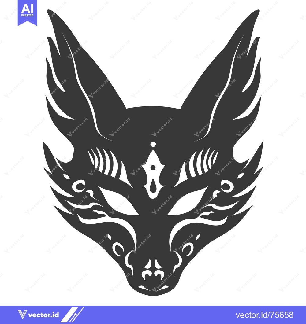 Premium Vector of Black and White Stylized Fox Mask with Intricate Detail
