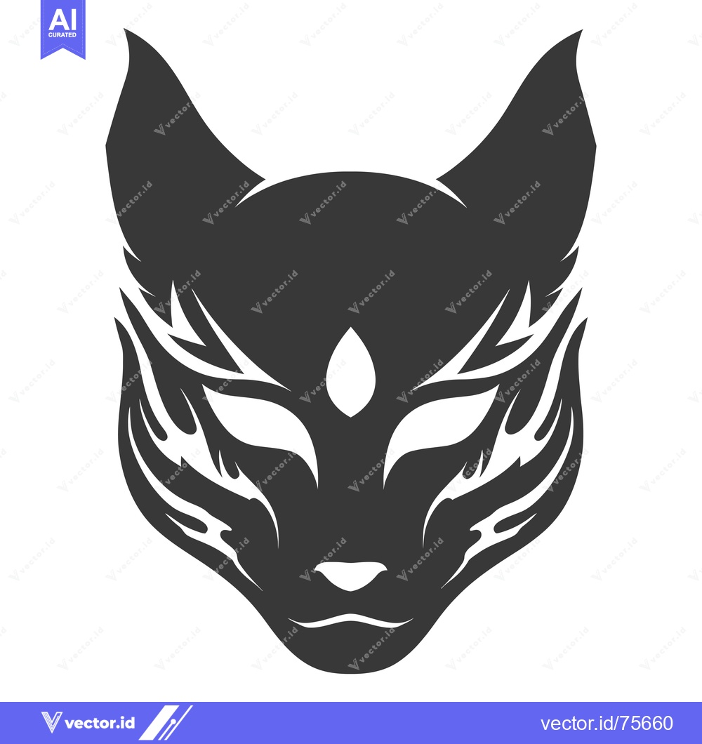 Premium Vector dari Black and White Stylized Fox Mask with Flames