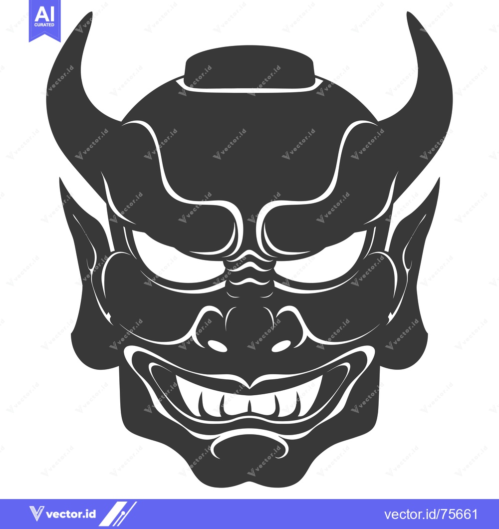 Premium Vector of A Detailed Black and White Illustration of a Japanese Oni Mask