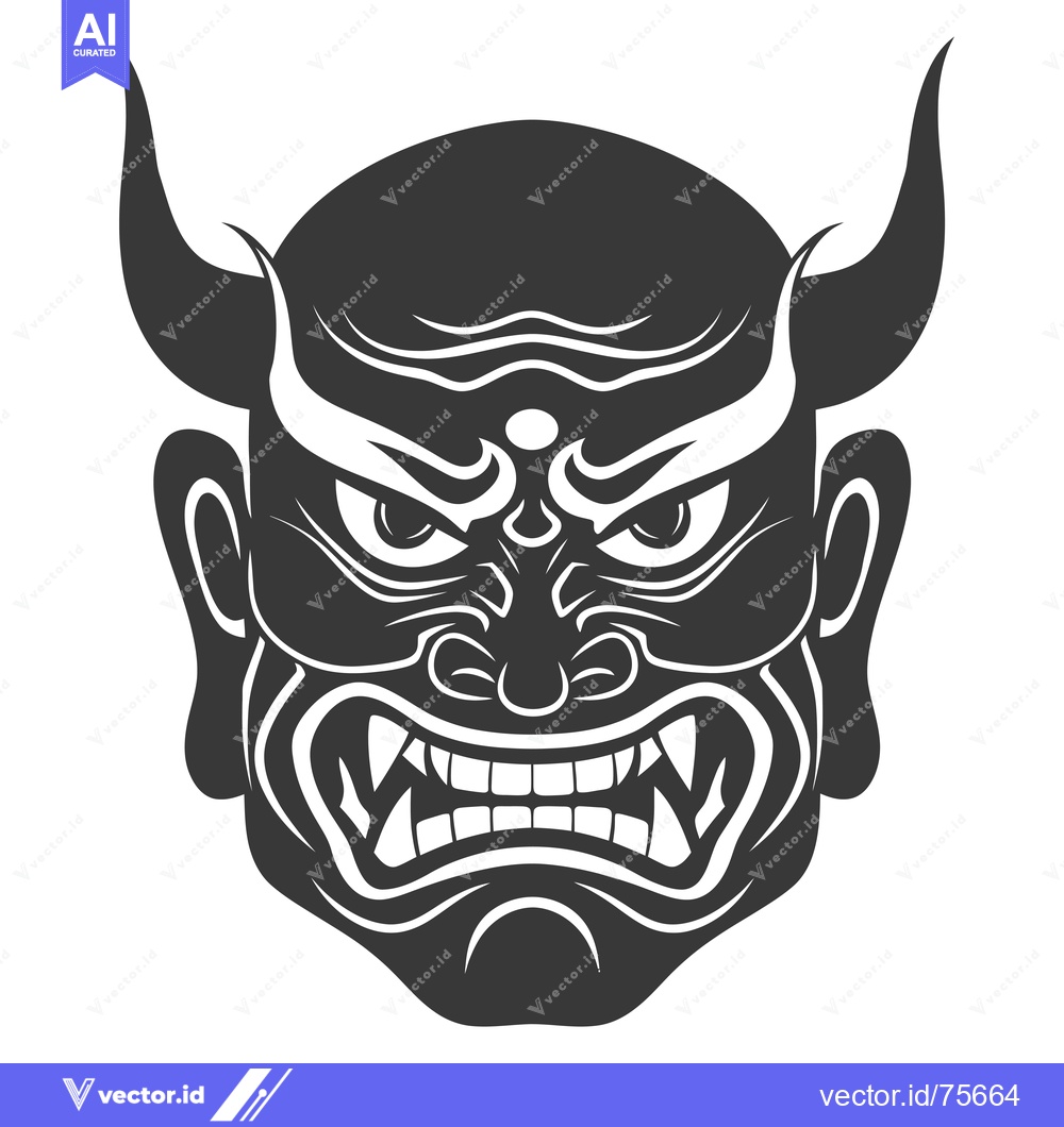 Premium Vector dari Black and White Illustration of a Japanese Demon Mask