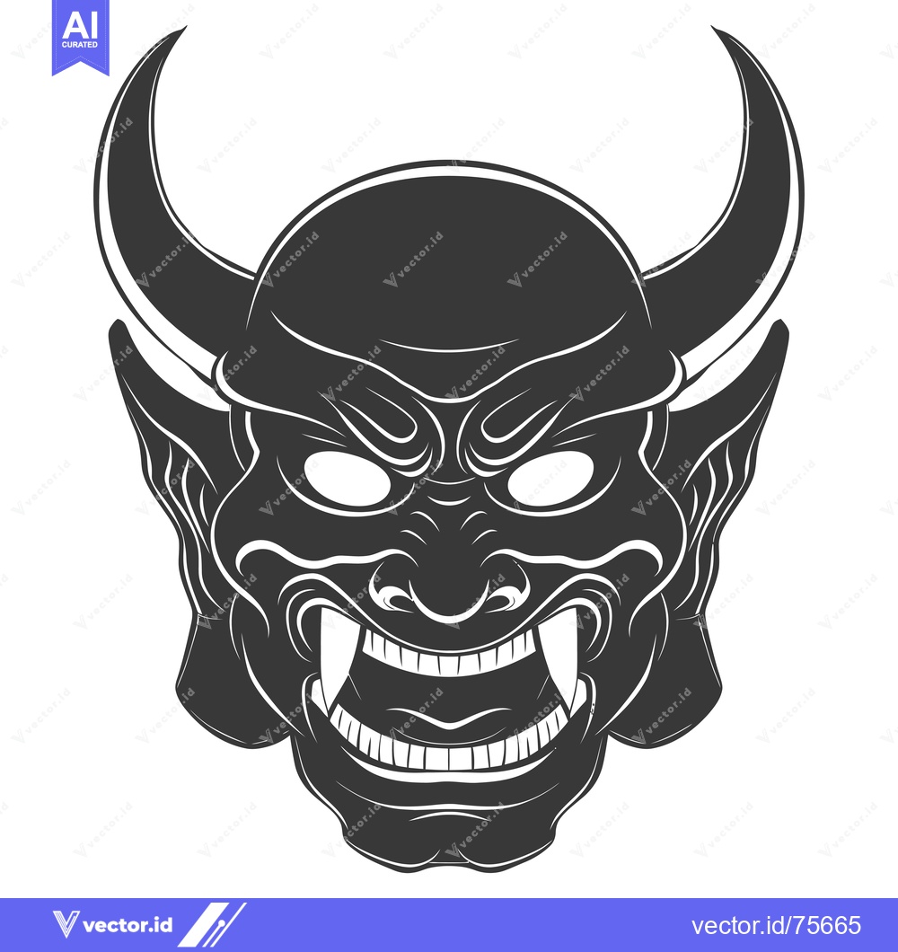 Premium Vector dari A detailed illustration of a Japanese Oni mask with sharp horns and fa