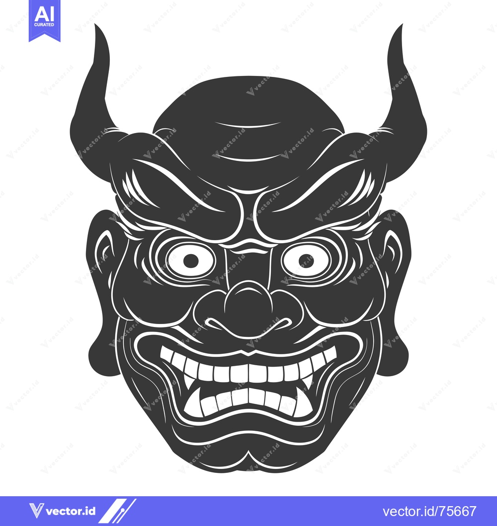 Premium Vector dari Black and White Illustration of a Japanese Demon Mask