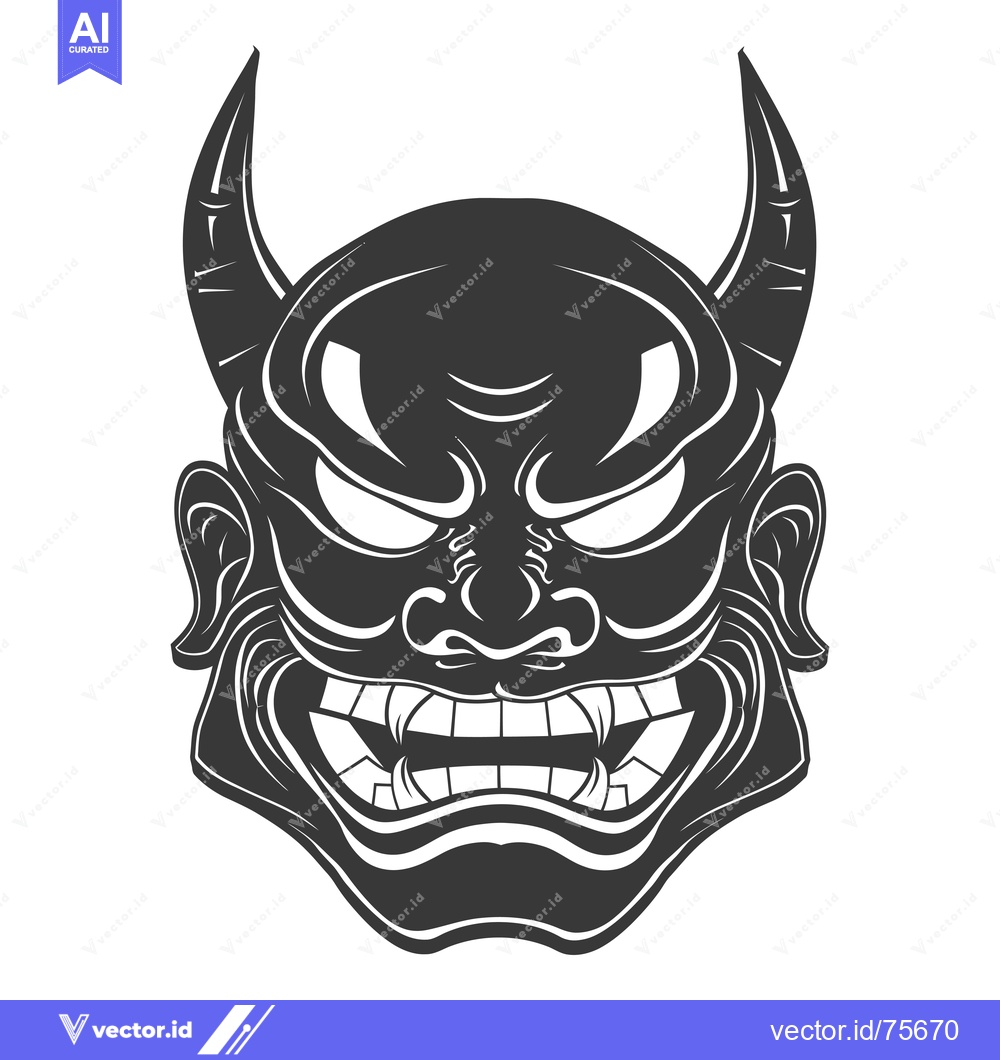 Premium Vector dari Black and White Illustration of a Japanese Oni Mask