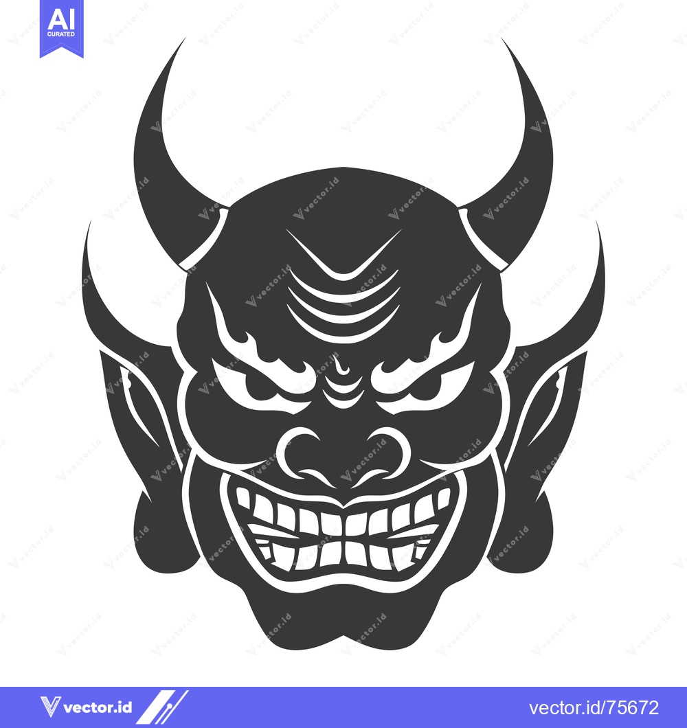 Premium Vector dari A Silhouetted Demon Mask with Horns, Fangs, and a Grin