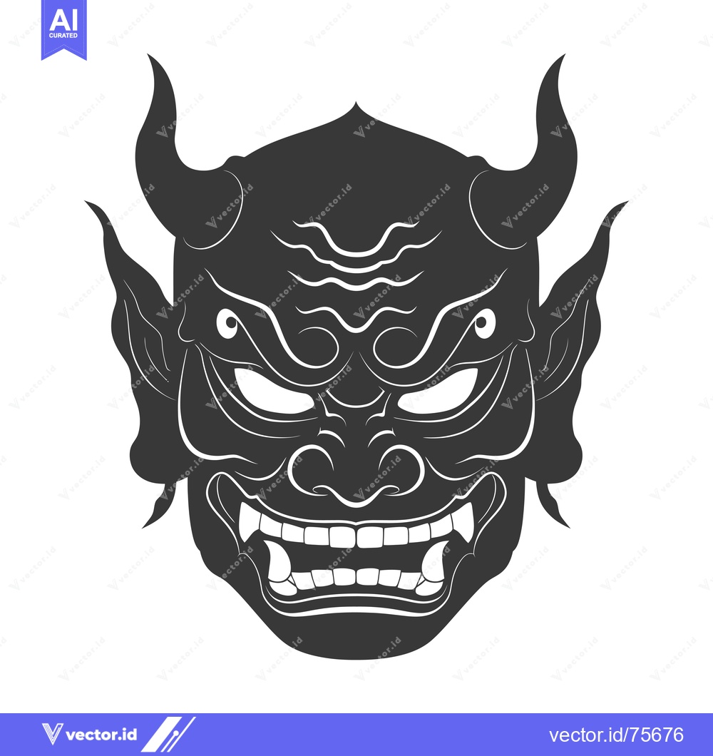 Premium Vector dari Black and White Illustration of a Japanese Oni Mask