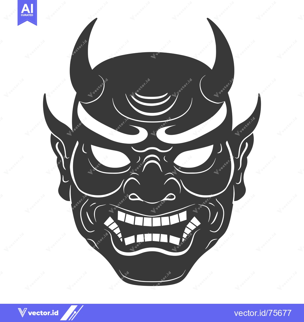 Premium Vector dari A detailed illustration of a traditional Japanese Oni mask with horns