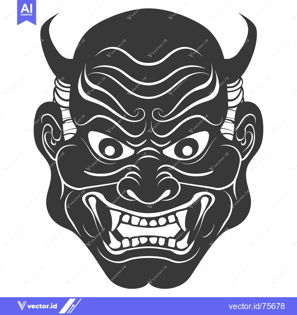 Premium Vector dari A Black and White Illustration of a Japanese Oni Mask