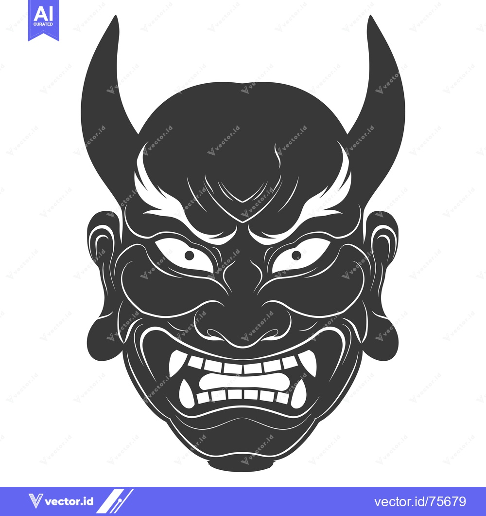 Premium Vector dari Black and White Illustration of a Japanese Oni Mask