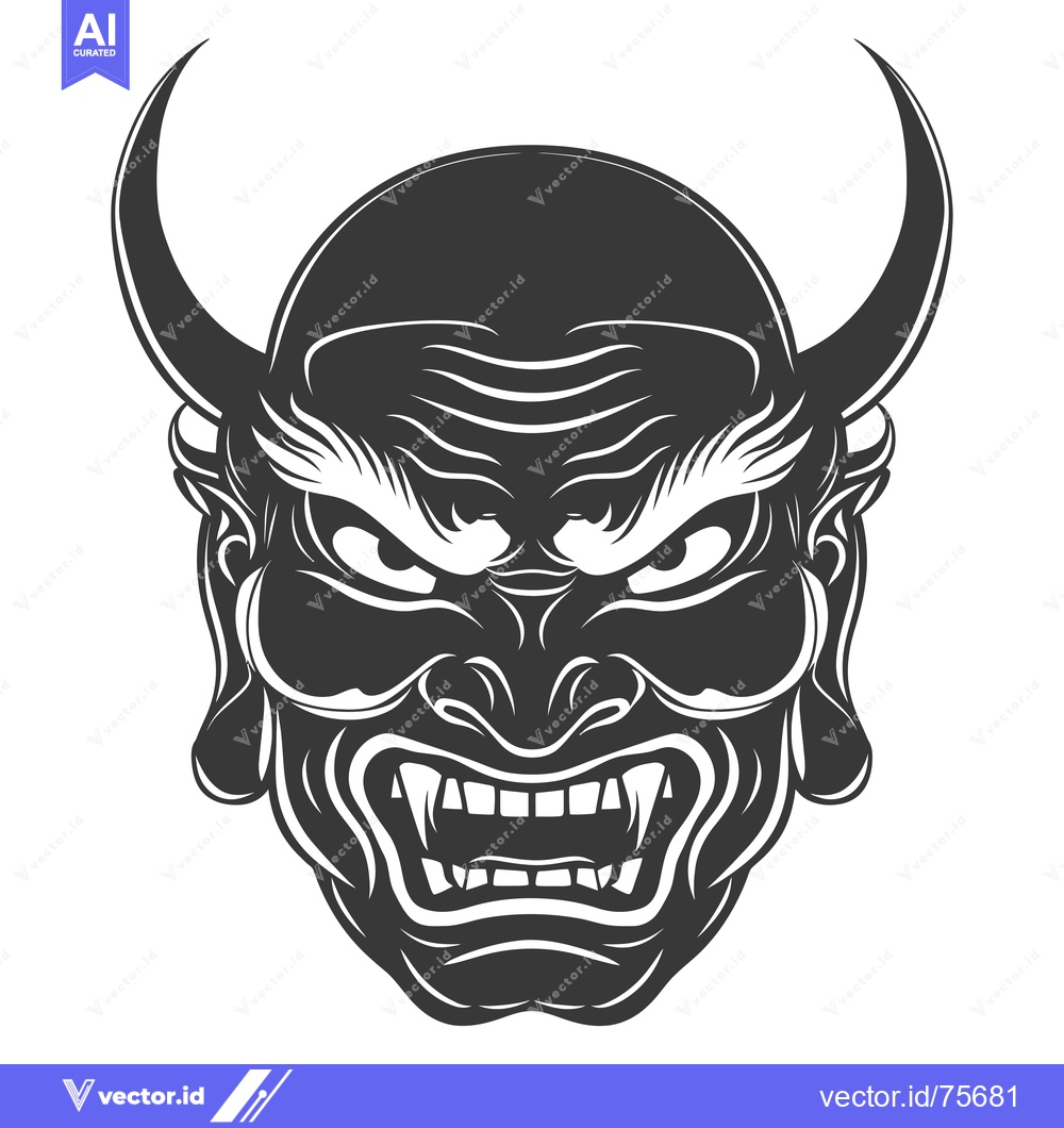 Premium Vector dari A Detailed Illustration of a Ferocious Japanese Oni Mask