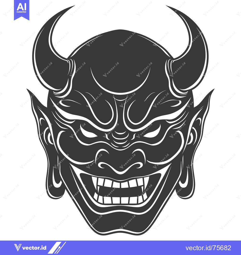 Premium Vector dari Illustration of a Demon's Face with Sharp Horns and Fangs