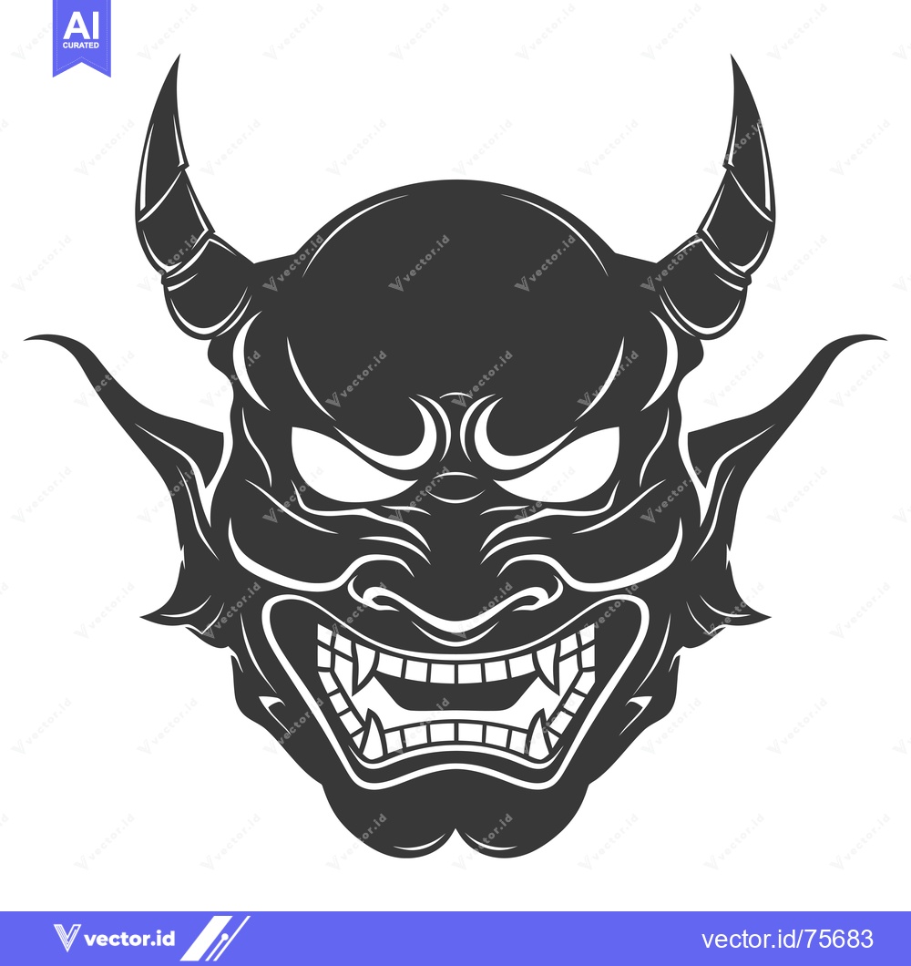 Premium Vector dari Black and White Illustration of a Japanese Oni Mask