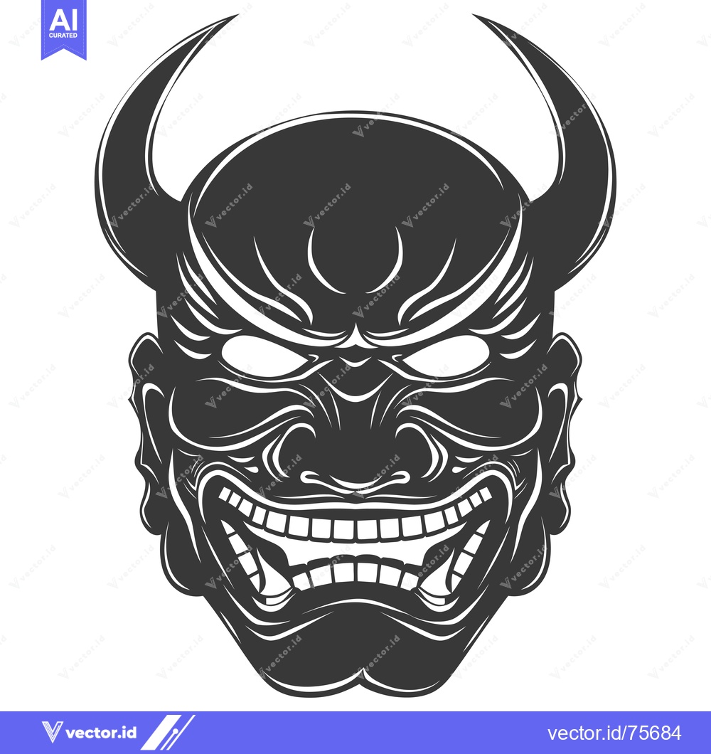 Premium Vector of A detailed illustration of a traditional Japanese demon mask with horn