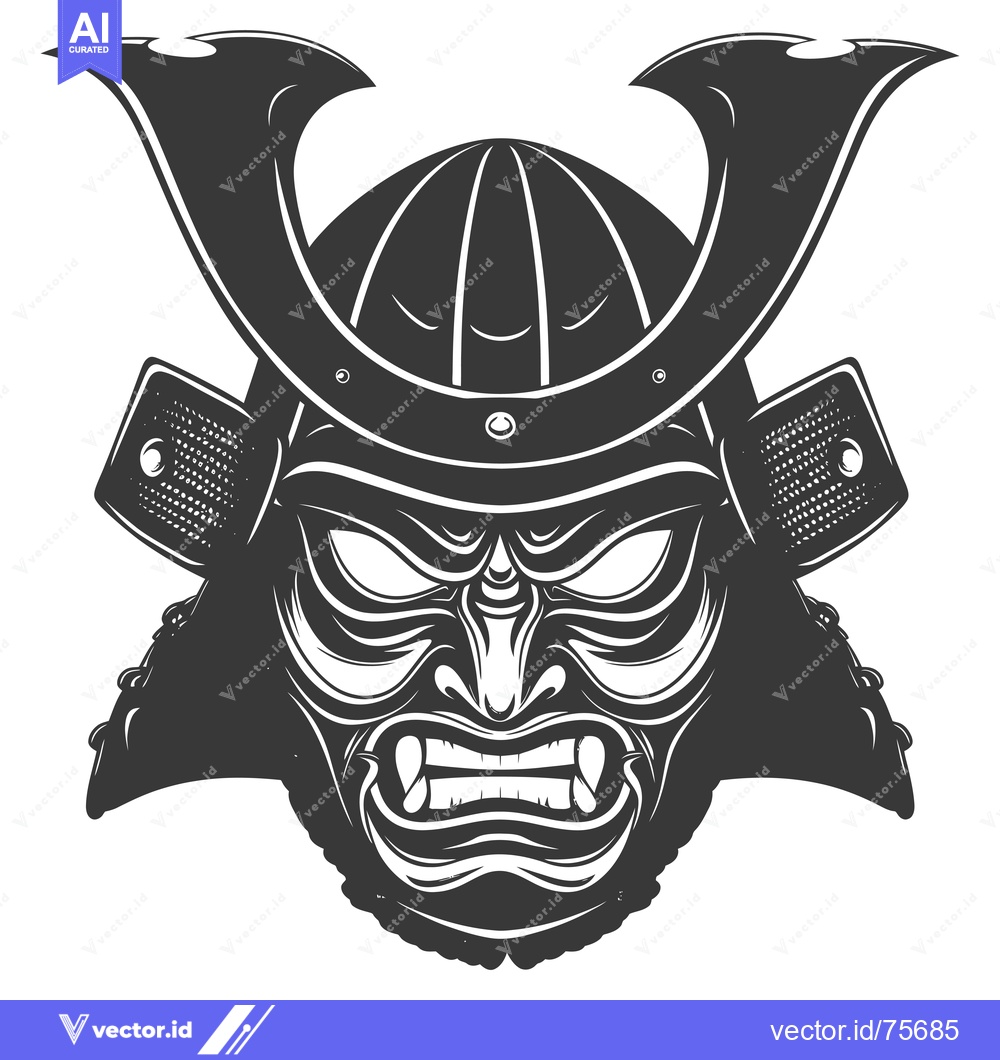 Premium Vector dari A detailed illustration of a samurai warrior's face with helmet and ar