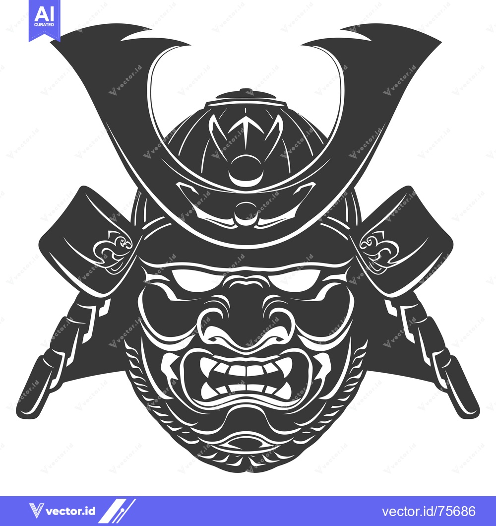 Premium Vector dari A Black and White Illustration of a Samurai Helmet and Mask