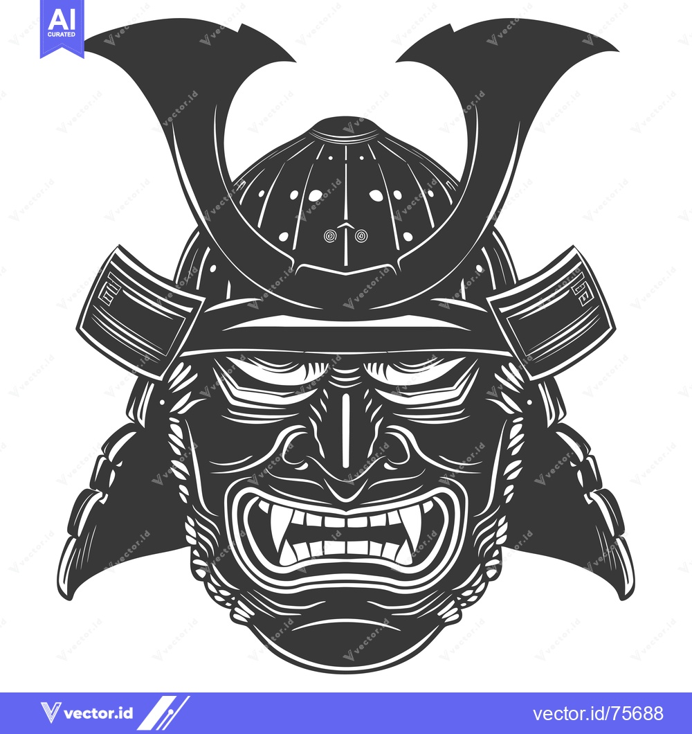 Premium Vector dari A Monochrome Illustration of a Samurai Warrior's Helmet and Face Mask