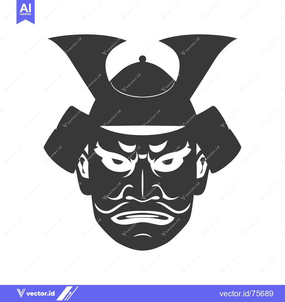 Premium Vector dari A Silhouetted Samurai Warrior with a Serious Expression and Traditiona