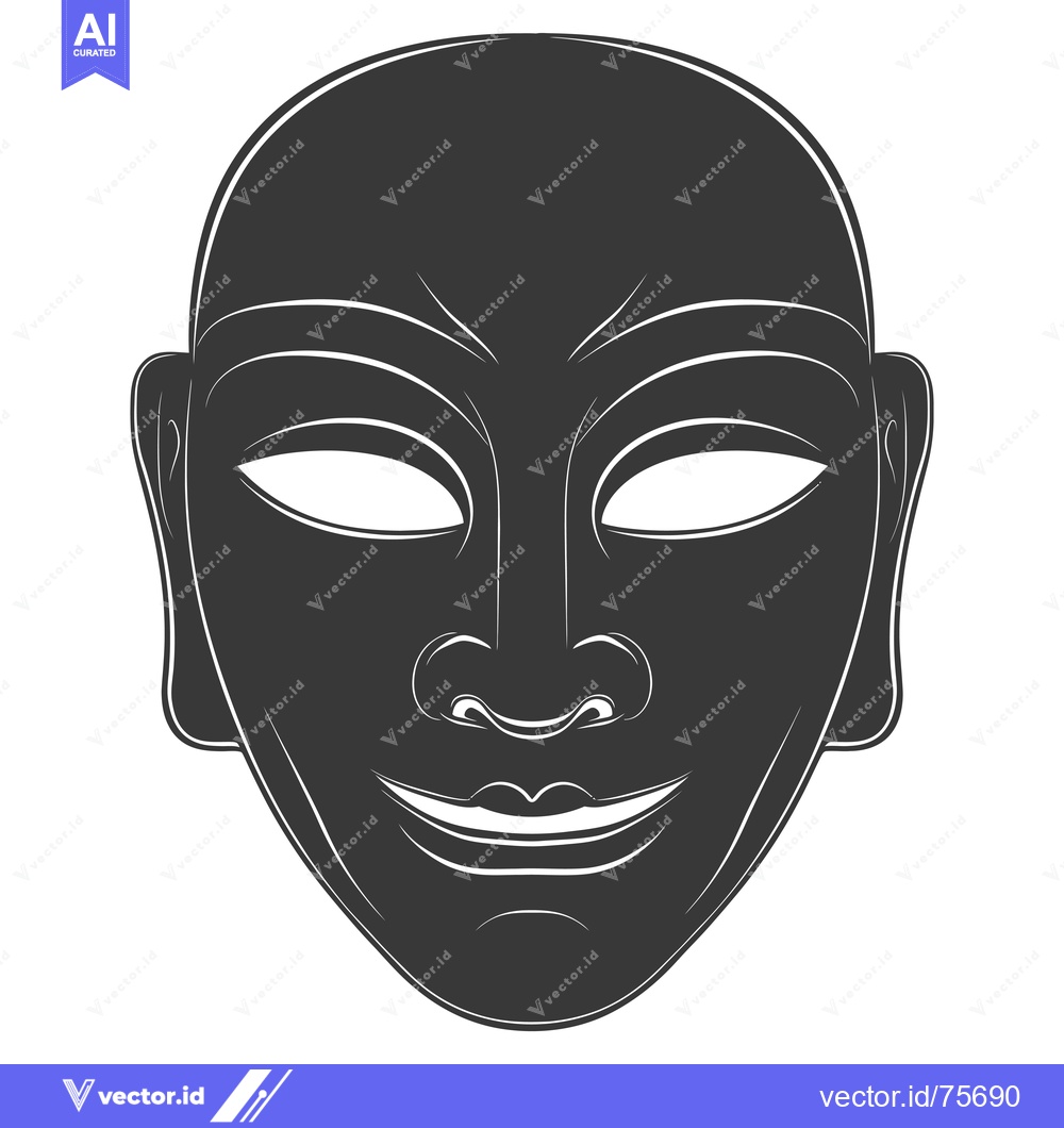 Premium Vector dari A black and white stylized illustration of a smiling face mask