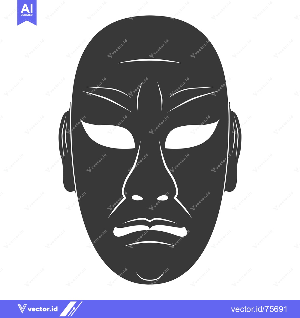 Premium Vector of Black and White Illustration of a Traditional Japanese Mask