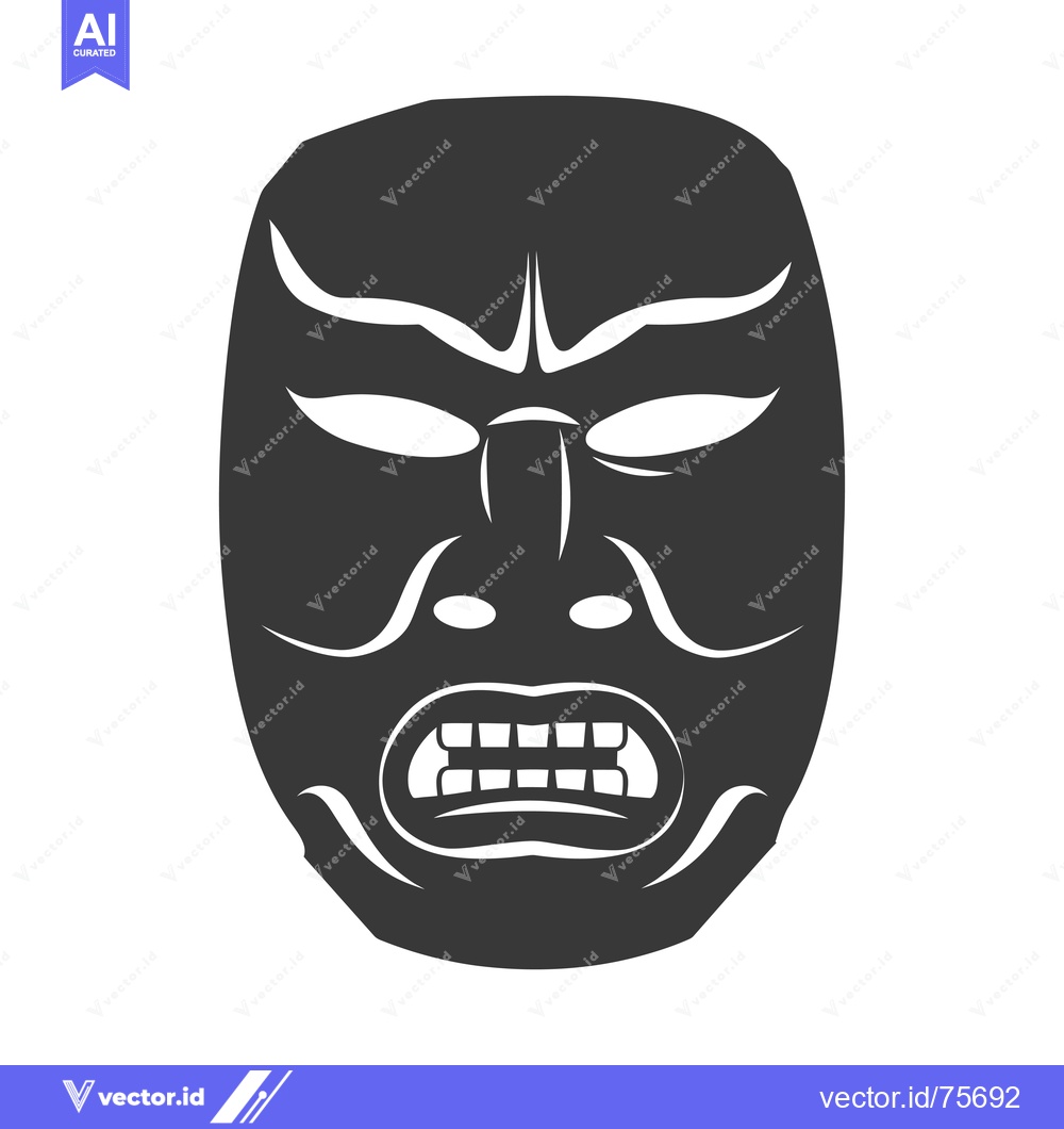 Premium Vector dari Black and white illustration of a traditional Japanese mask with a fie