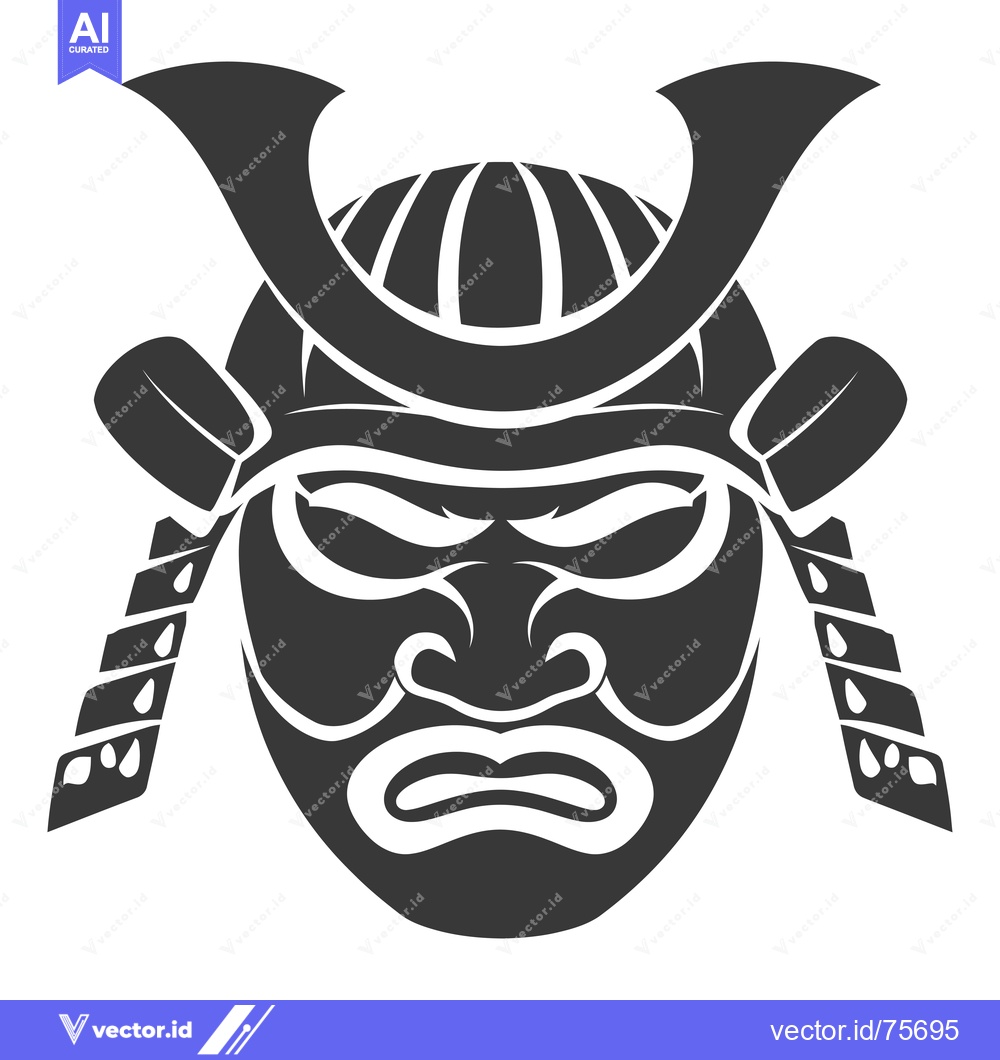Premium Vector dari Black and White Illustration of a Samurai Warrior's Mask