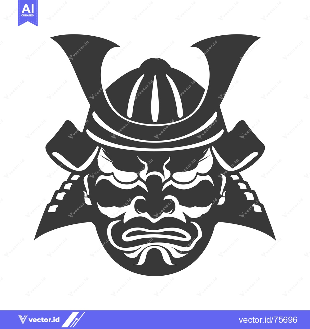 Premium Vector dari Black and White Illustration of a Samurai Warrior's Face with Helmet